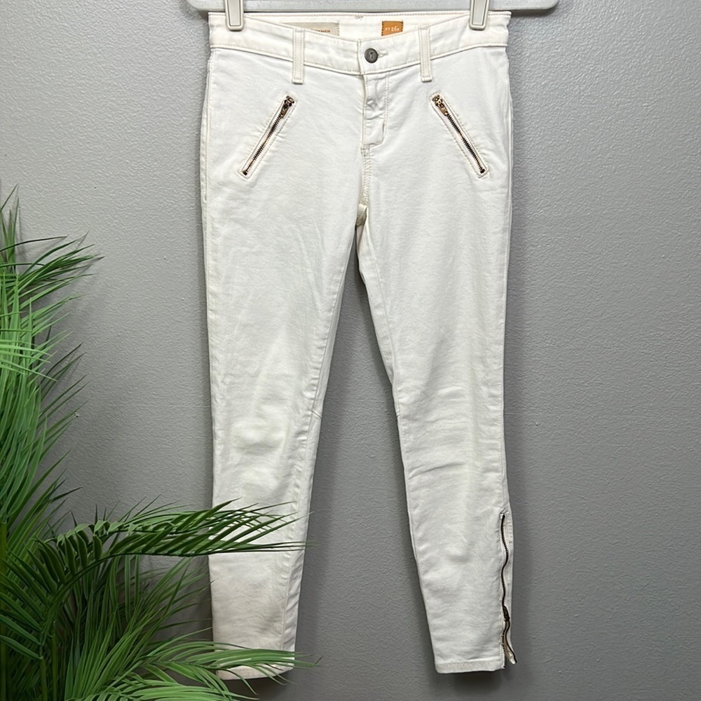 NWT Pilcro Anthropologie Serif Moto Oatmeal Skinny Jeans Size 27 NWT